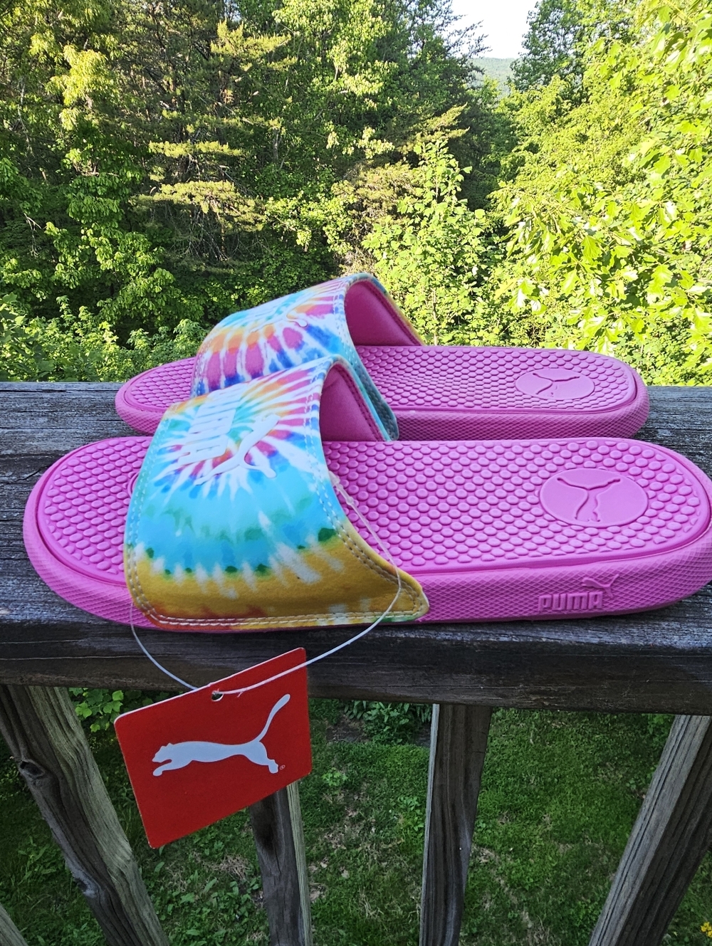 Puma Cool Cat Tie Dye Slides Pink Girls Junior Size 4C NWT - Picture 6 of 8